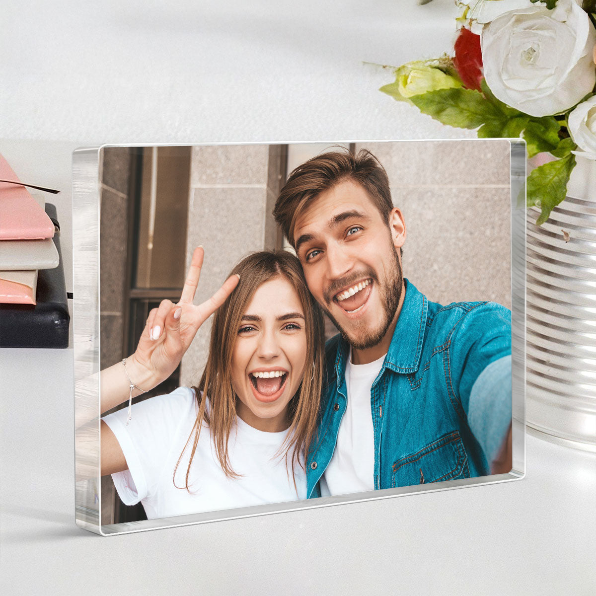 Couple Photo Upload Personalized Rectangle Acrylic Block Plaque, Heartfelt Gift For Couple, For Him, For Her, Boyfriend, Girlfriend, Husband, Wife