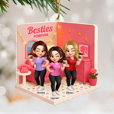 Pink Besties Sisters 3D Effect In House Personalized Acrylic Ornament