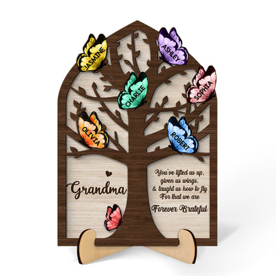 Grandma Mom Tree Butterflies Personalized 2-layer Wooden Plaque