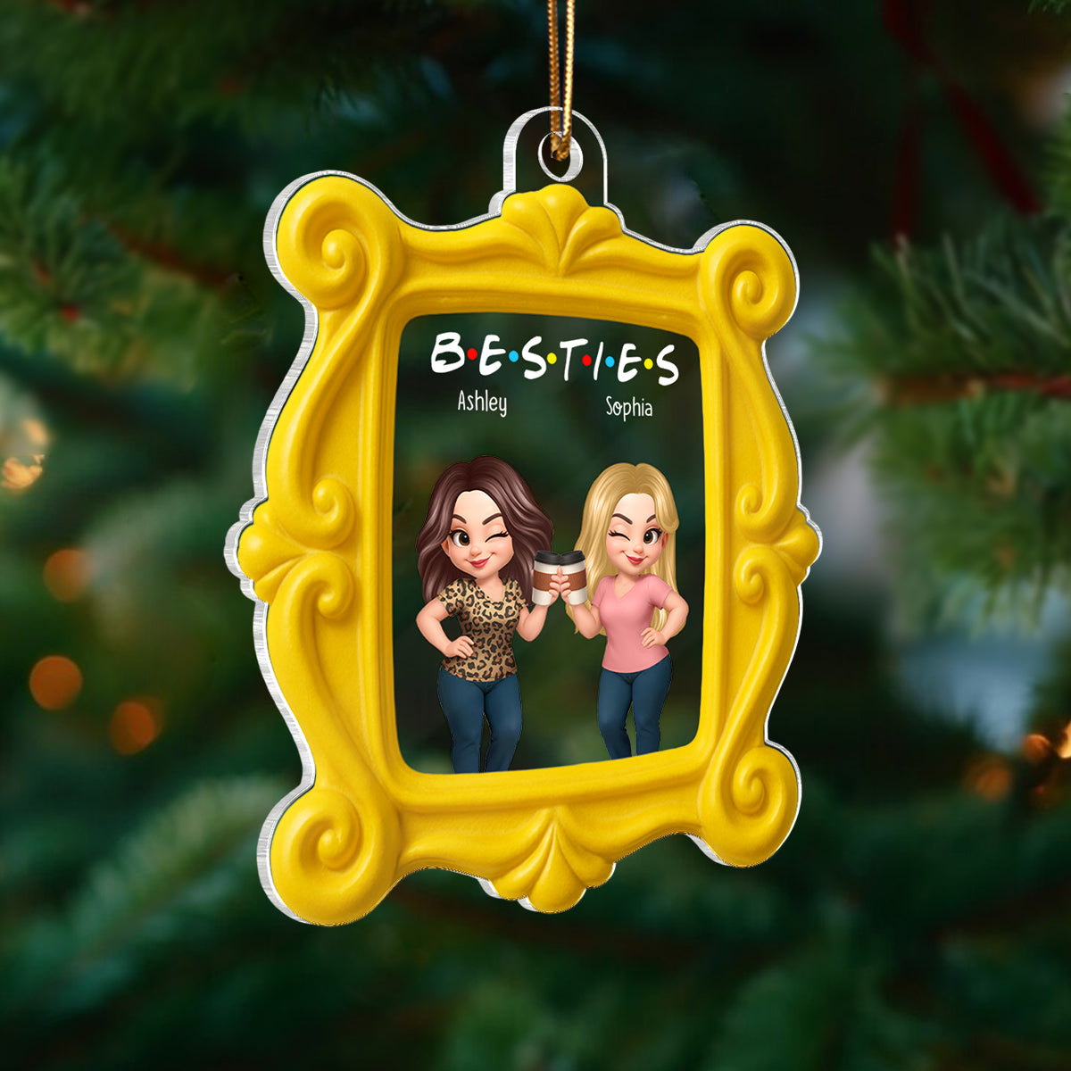 Pretty Besties Sisters Yellow Frame - Personalized Acrylic Ornament