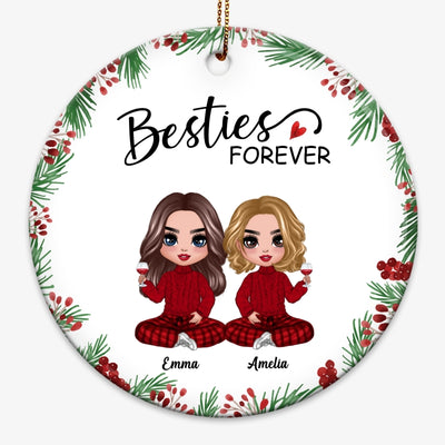 Holly Branch Besties Sisters Checkered Pants Personalized Circle Ornament