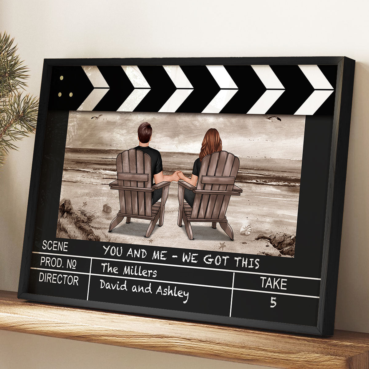 Couple At Beach Scene Home Decor Film Clapper Board Style Personalized Poster
