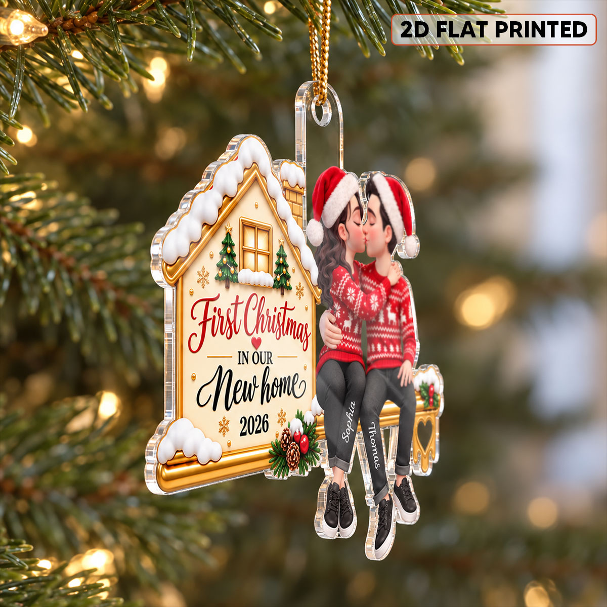 First Christmas In Our New Home Couple Kissing 2D Flat - Personalized Acrylic Ornament