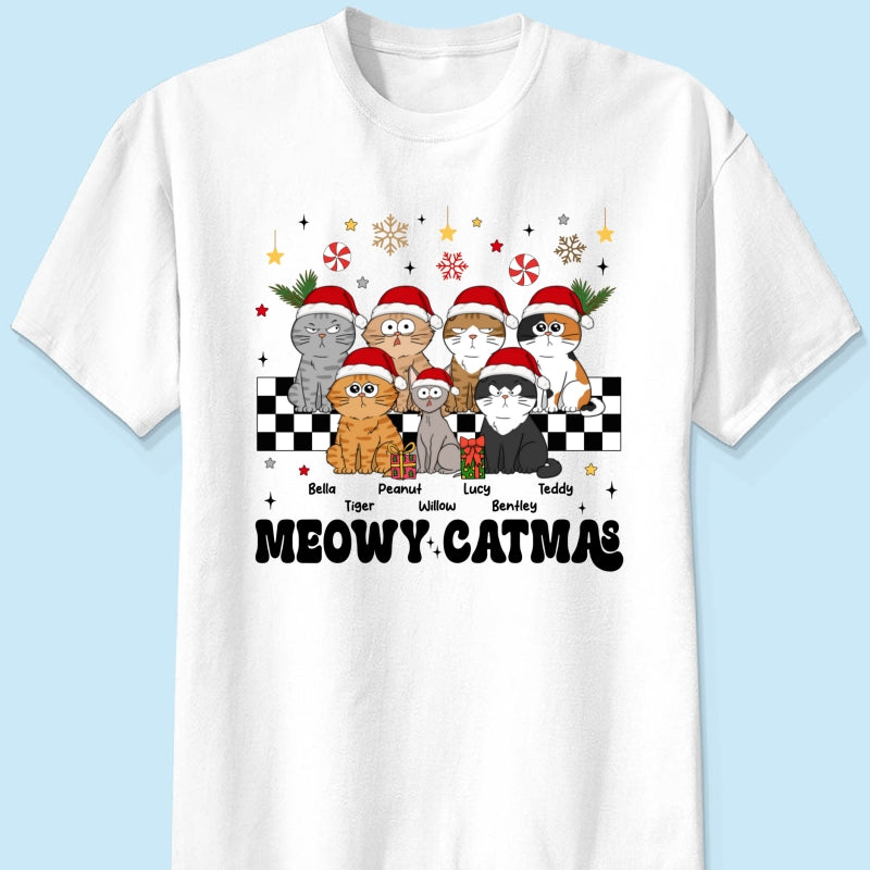 Meowy Catmas Cat Mom Vintage Style Personalized Christmas Shirt