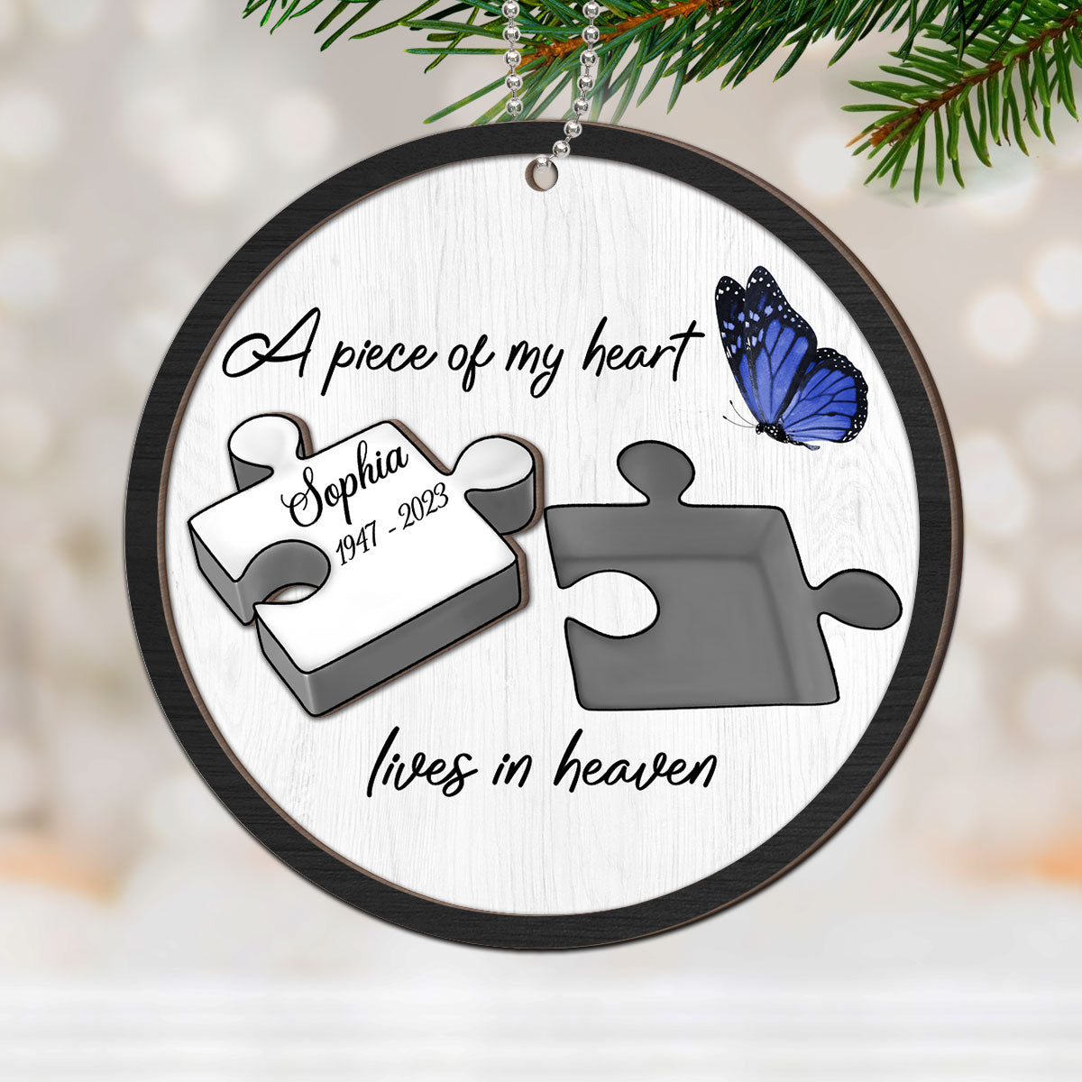 A Piece Of My Heart Lives In Heaven Memorial Personalized 2-Layer Wooden Ornament