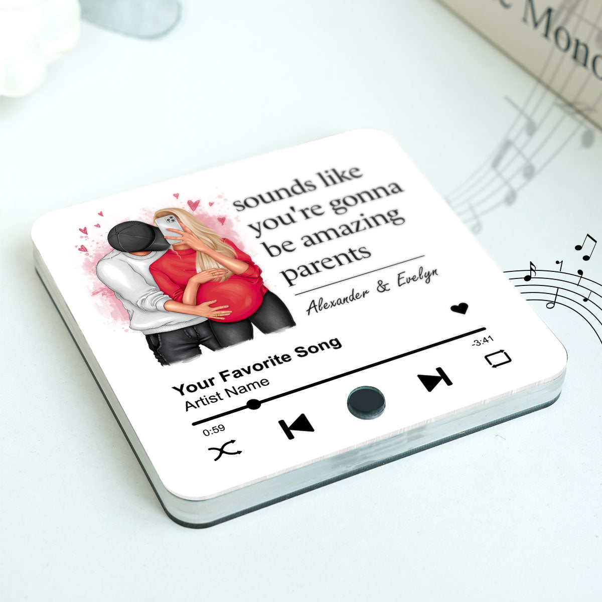Sounds Like You're Gonna Be Amazing Parents Personalized Music Fridge Magnet, Perfect Gift For Pregnant Wife, Custom Favorite Song As Messages