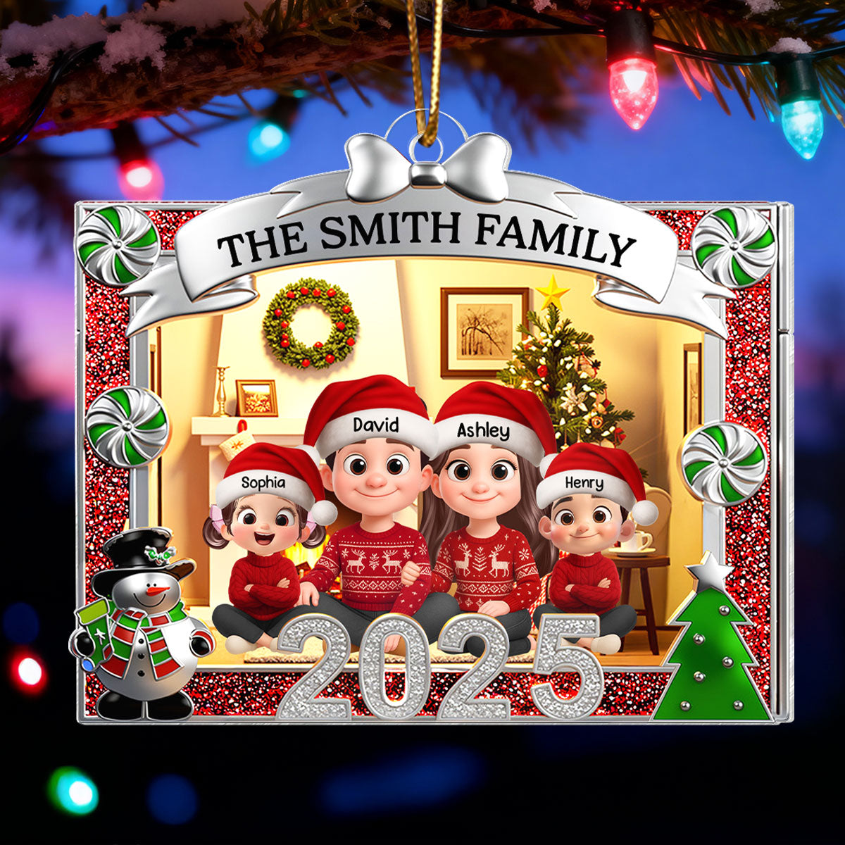 Family Sitting In Christmas Toybox - Personalized Acrylic Ornament - Christmas Gift for Family