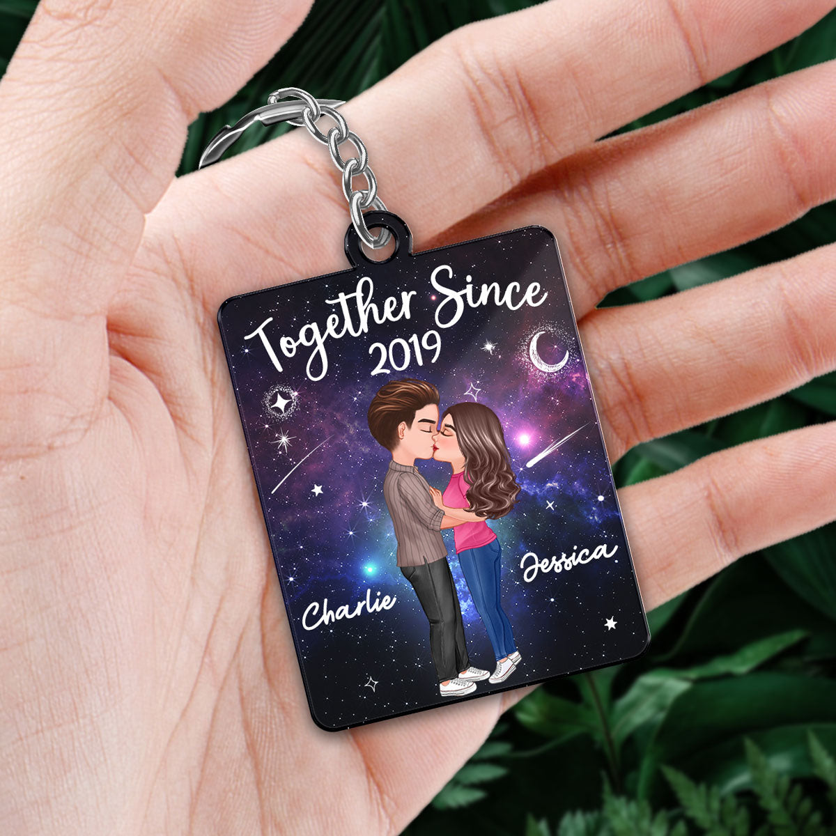 Couple Kissing In Galaxy Night Favorite Song Scannable QR Code - Personalized Acrylic Keychain - Anniversary Gift For Him, Gift For Her
