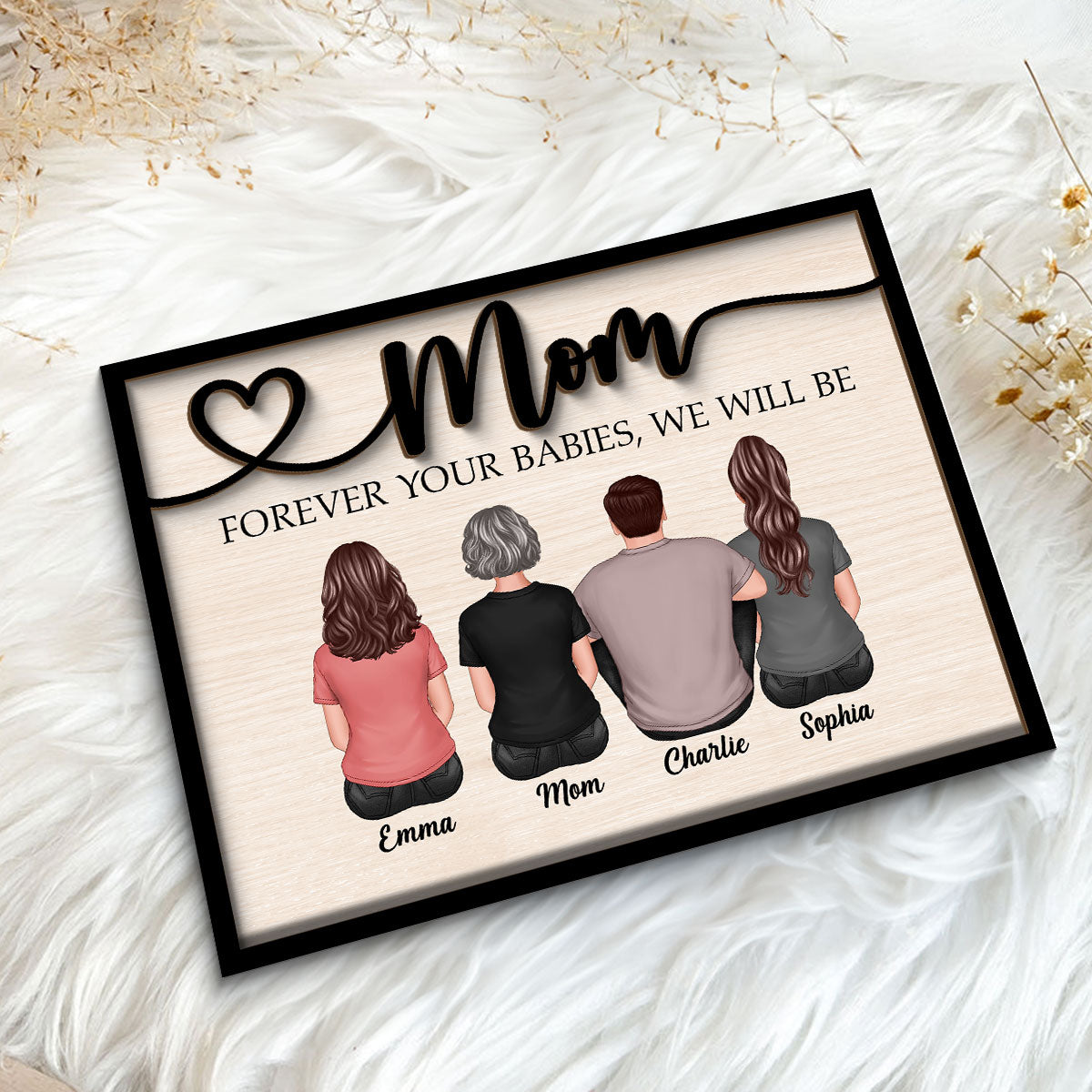Mom Forever Your Babies We Will Be Gift For Mom Back View Mother Children Personalized 2-Layer Wooden Plaque