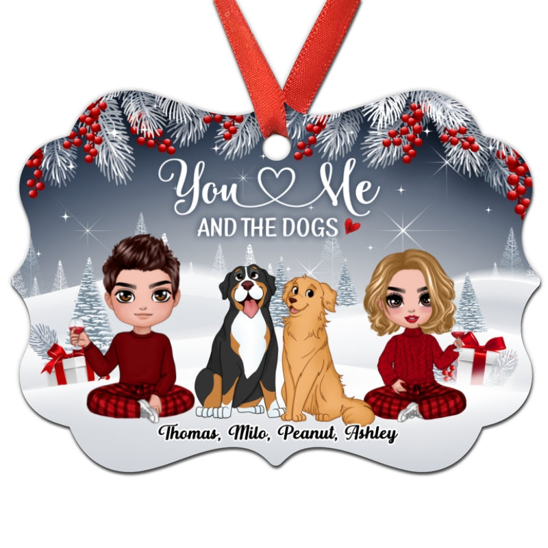 Couple And Dogs Berry Tree Personalized Christmas Ornament