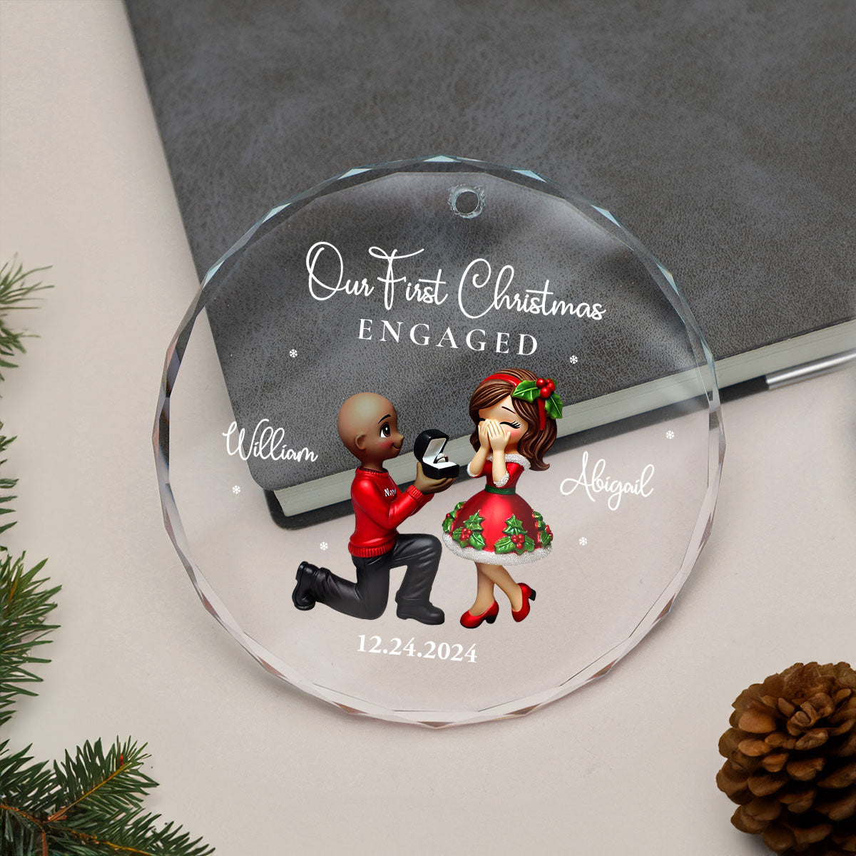 Our First Christmas Engaged Married, Newly Engaged Married Couple Personalized Glass Ornament, Gift for him, gift for her
