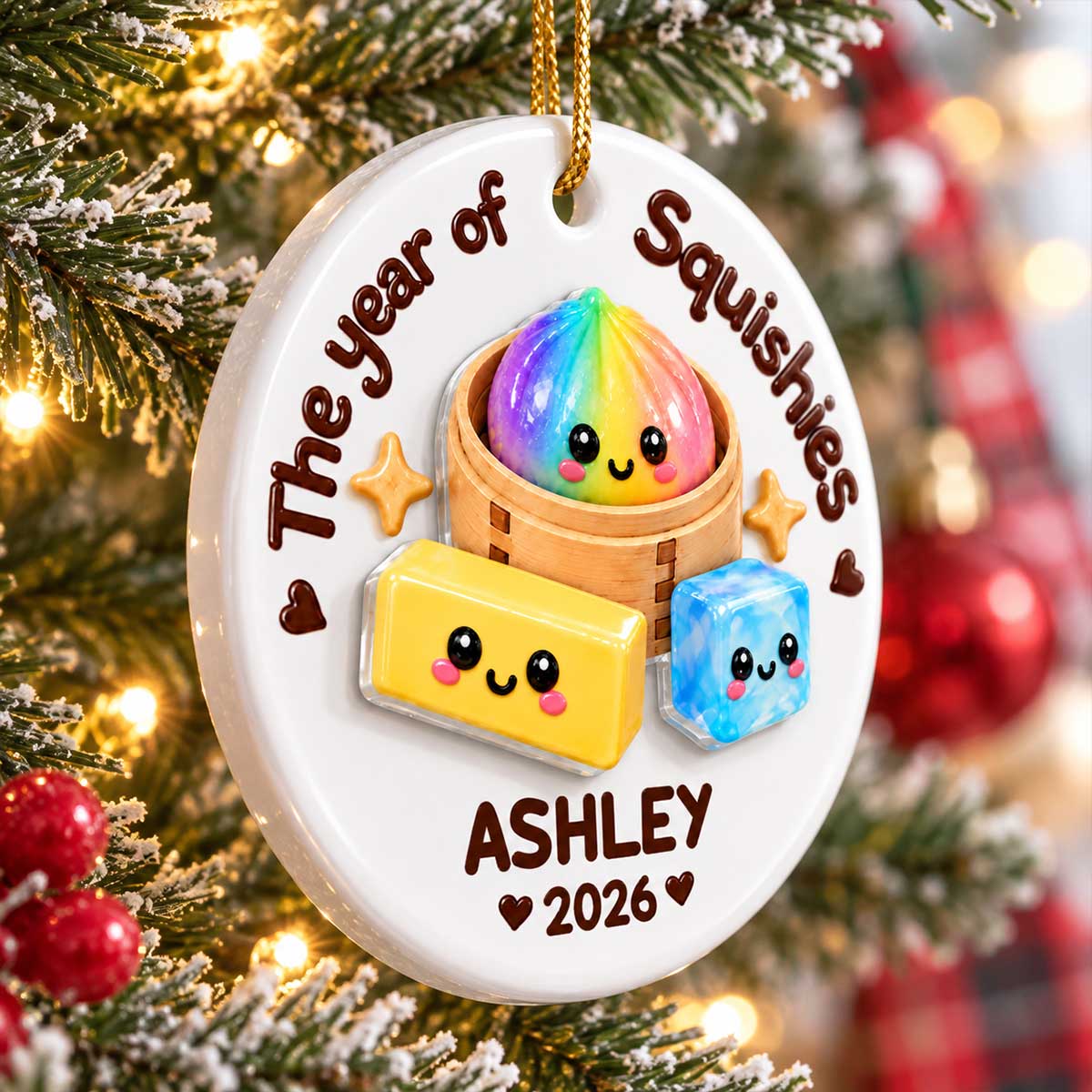 Cute Dumpling The Year Of Squishies - Personalized Ceramic Ornament With Acrylic Pieces - Christmas Gift, Keepsake For Kids, Teenagers, Daughter, Granddaughter, Son, Grandson