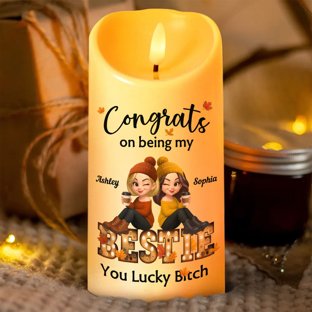 Congrats On Being My Bestie Fall Season Marquee Personalized LED Candle