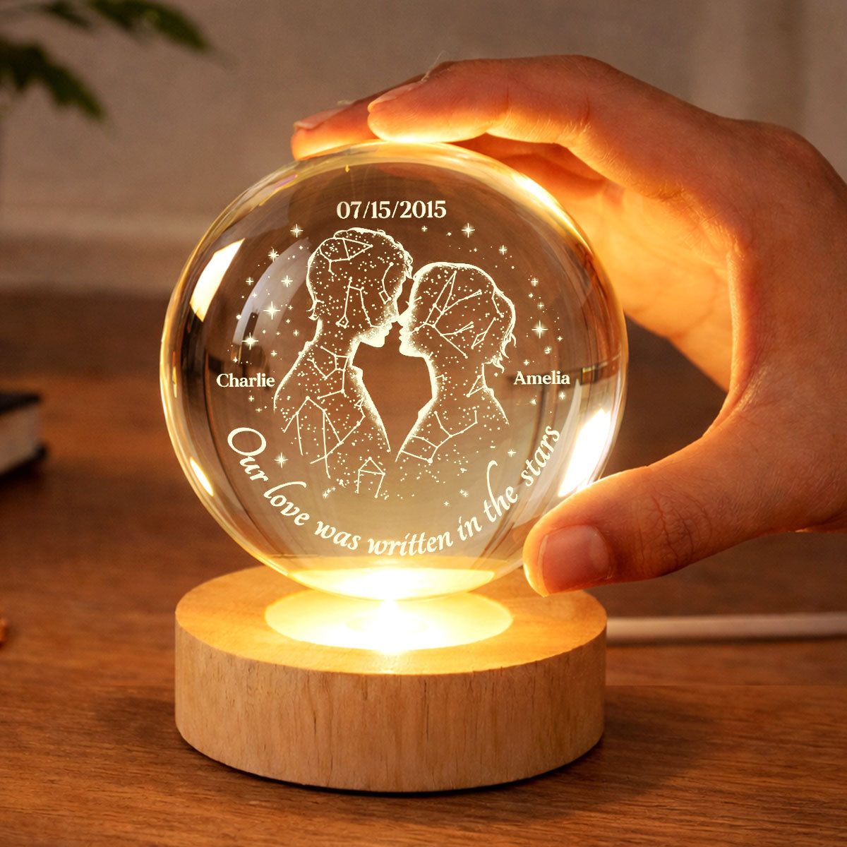 Our Love Was Written in the Stars Custom Star Map by Date - Personalized Crystal Ball LED Night Light - Heartfelt Valentine's Day Gift for Her, for Him