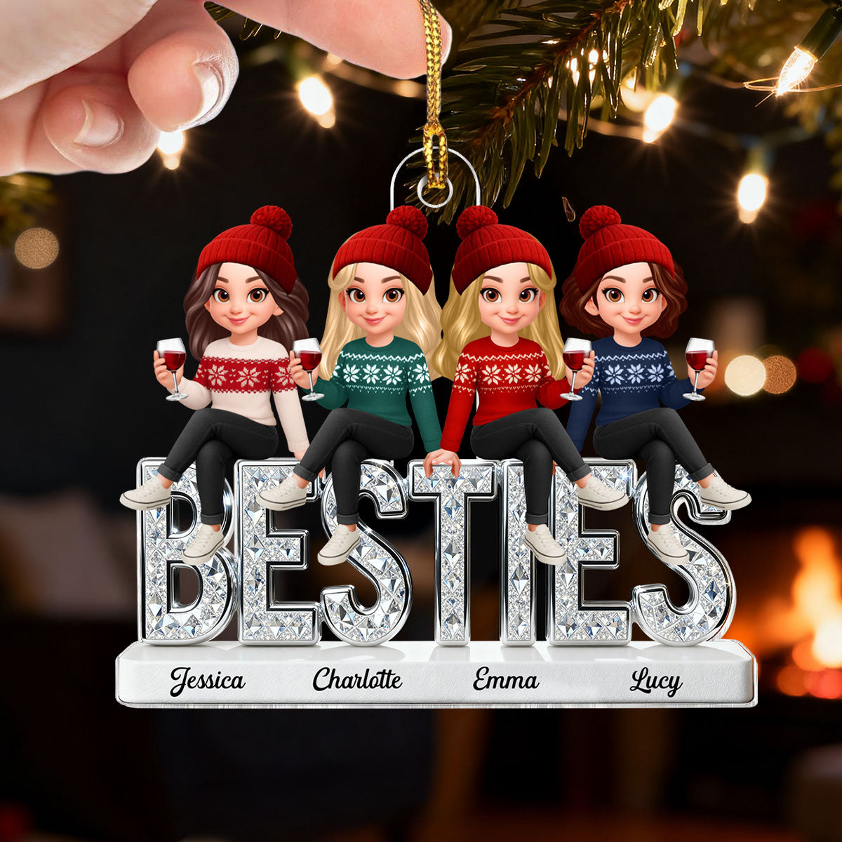 3D Shinning Effect Besties Christmas - Personalized Acrylic Ornament - Gift For Best Friends