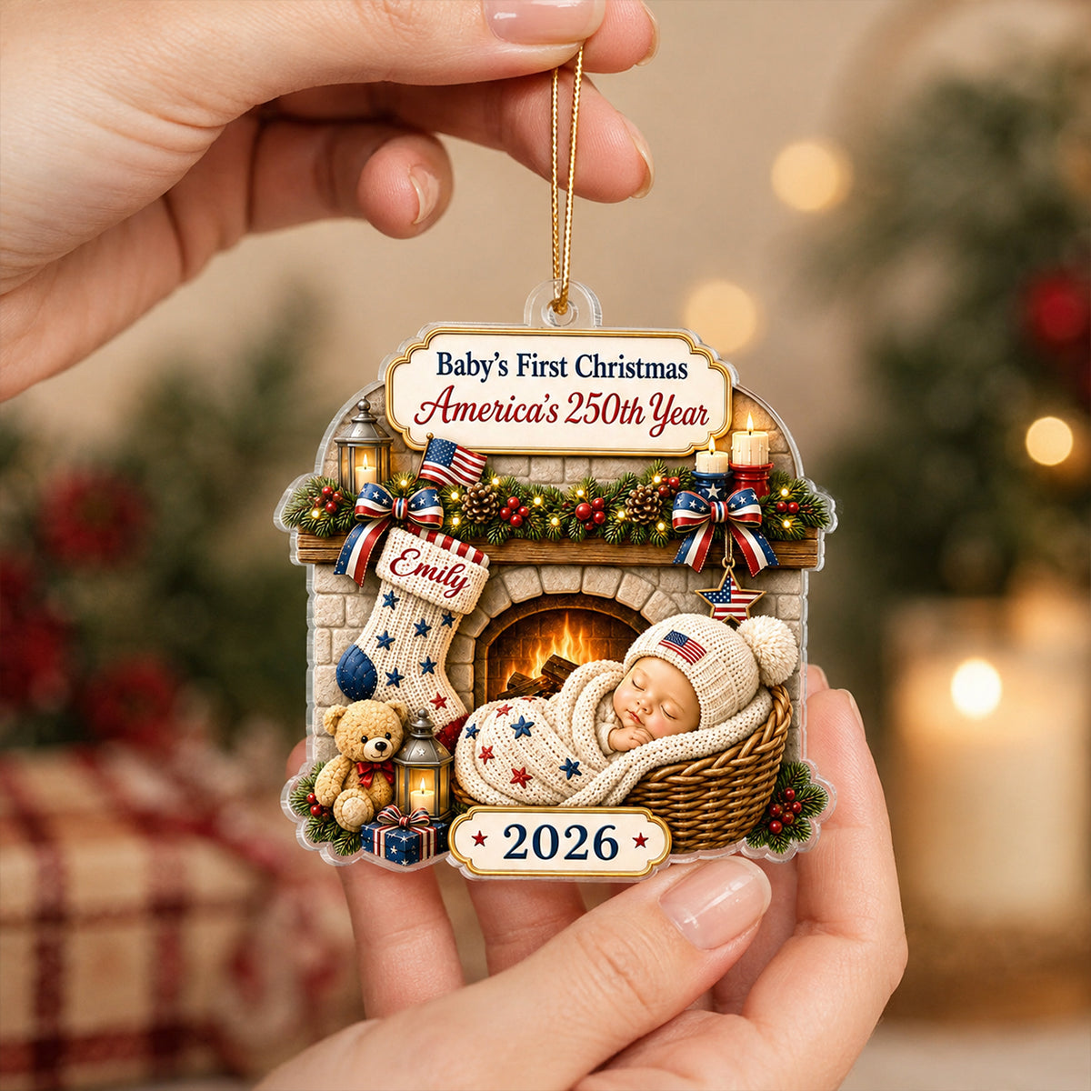 Baby 1st Christmas America 250th Anniversary - Personalized Acrylic Ornament - Newborn Keepsake, New Baby Gift
