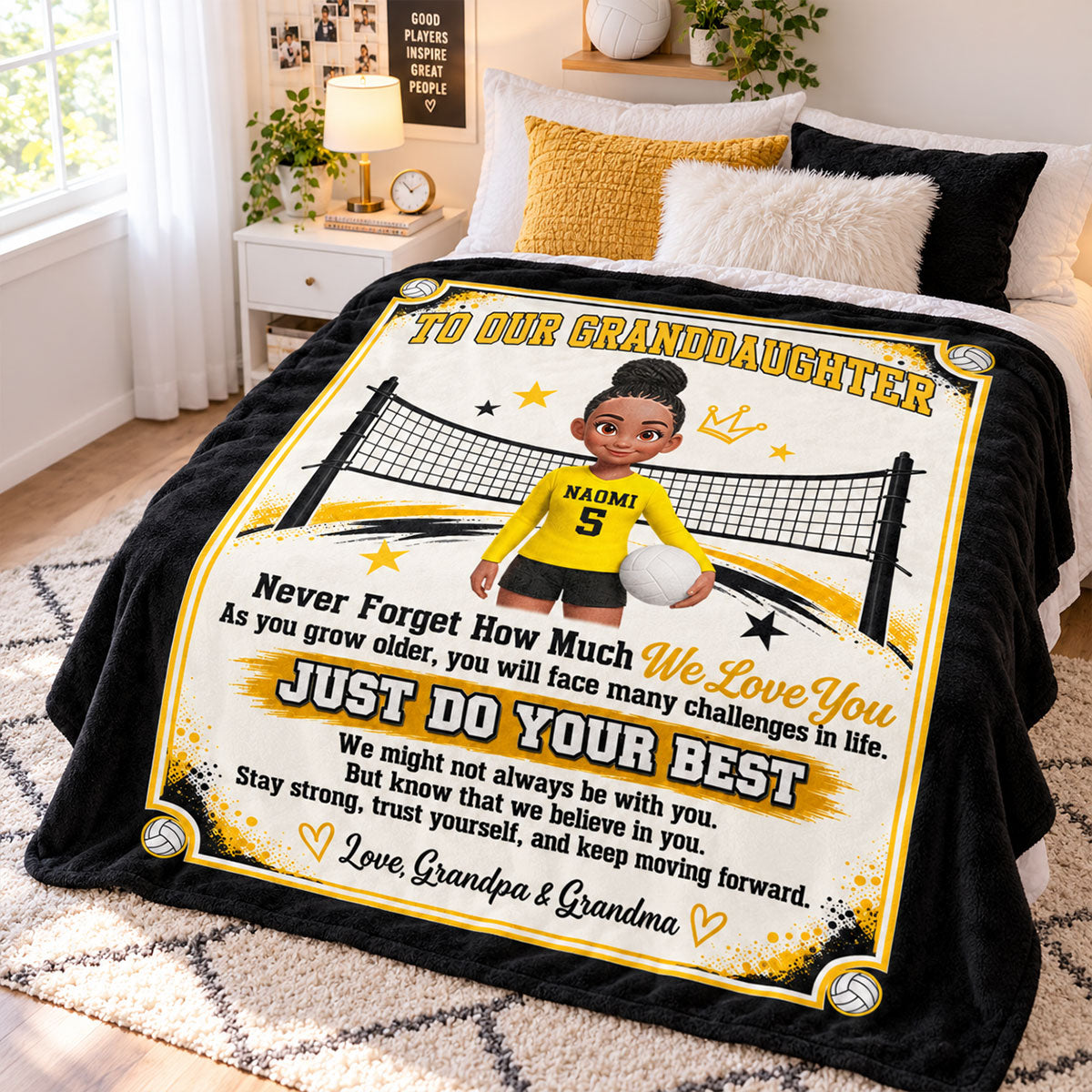 To My Granddaughter Volleyball Player Custom Color & Number - Personalized Fleece Blanket - Christmas Gift For Volleyball Players, Daughter, Granddaughter, Son, Grandson
