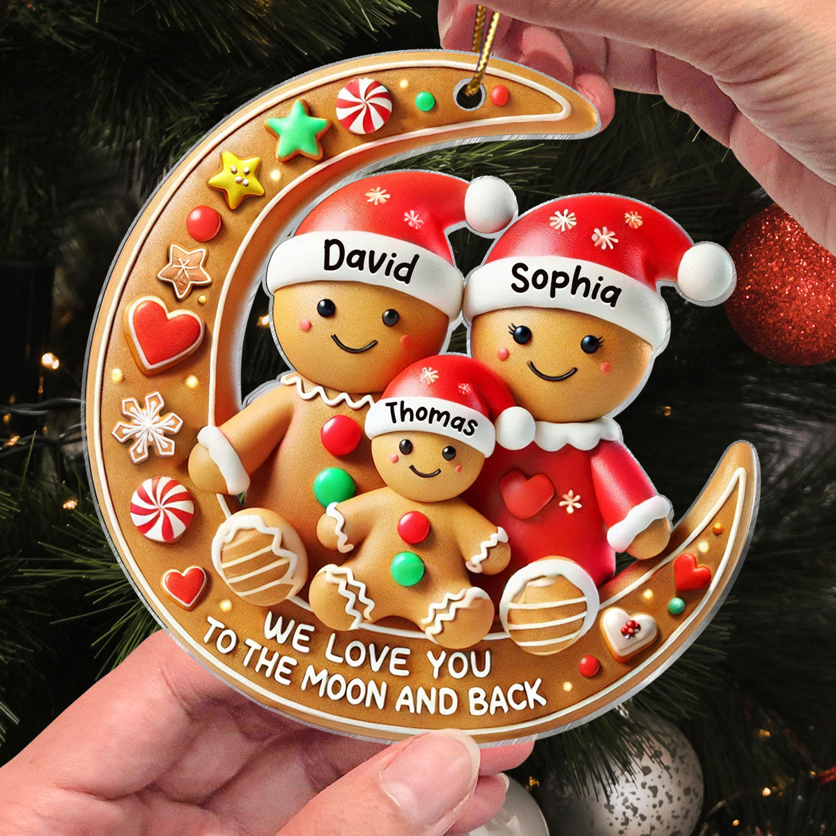 3D Effect Dad Mom We Love You To The Moon And Back Personalized Acrylic Ornament, Christmas Gift For Son, Daughter, Children