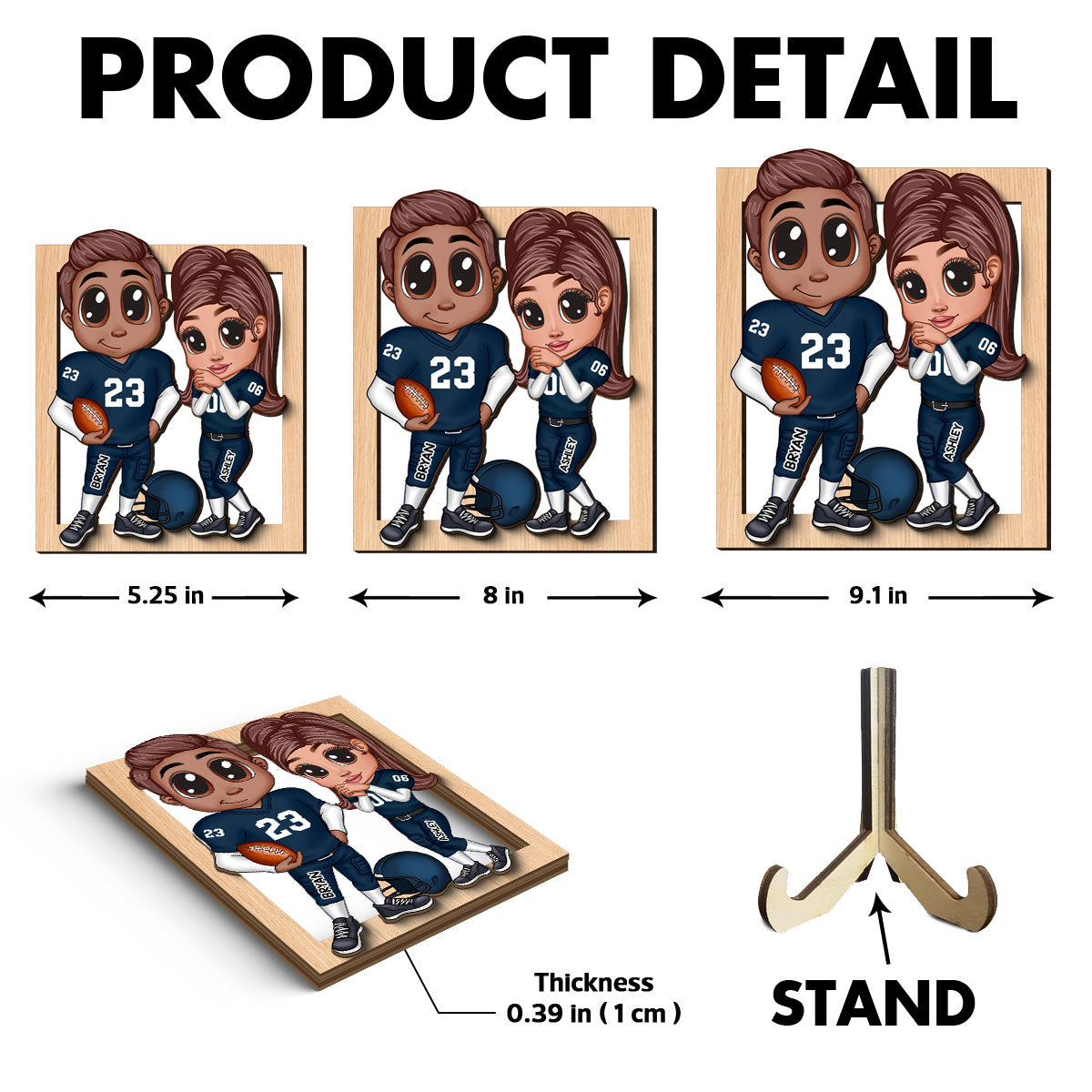 American Football Couple Y2K Style Frame Personalized 2-Layer Wooden Plaque,  Gift For Couples