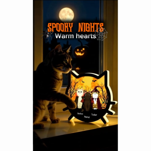 Spooky Halloween Theme Cat Face - Personalized Light Box