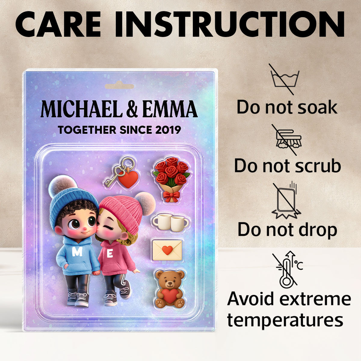 3D Effect Cute Cartoon Couple Custom Figure Personalized Acrylic Block Plaque