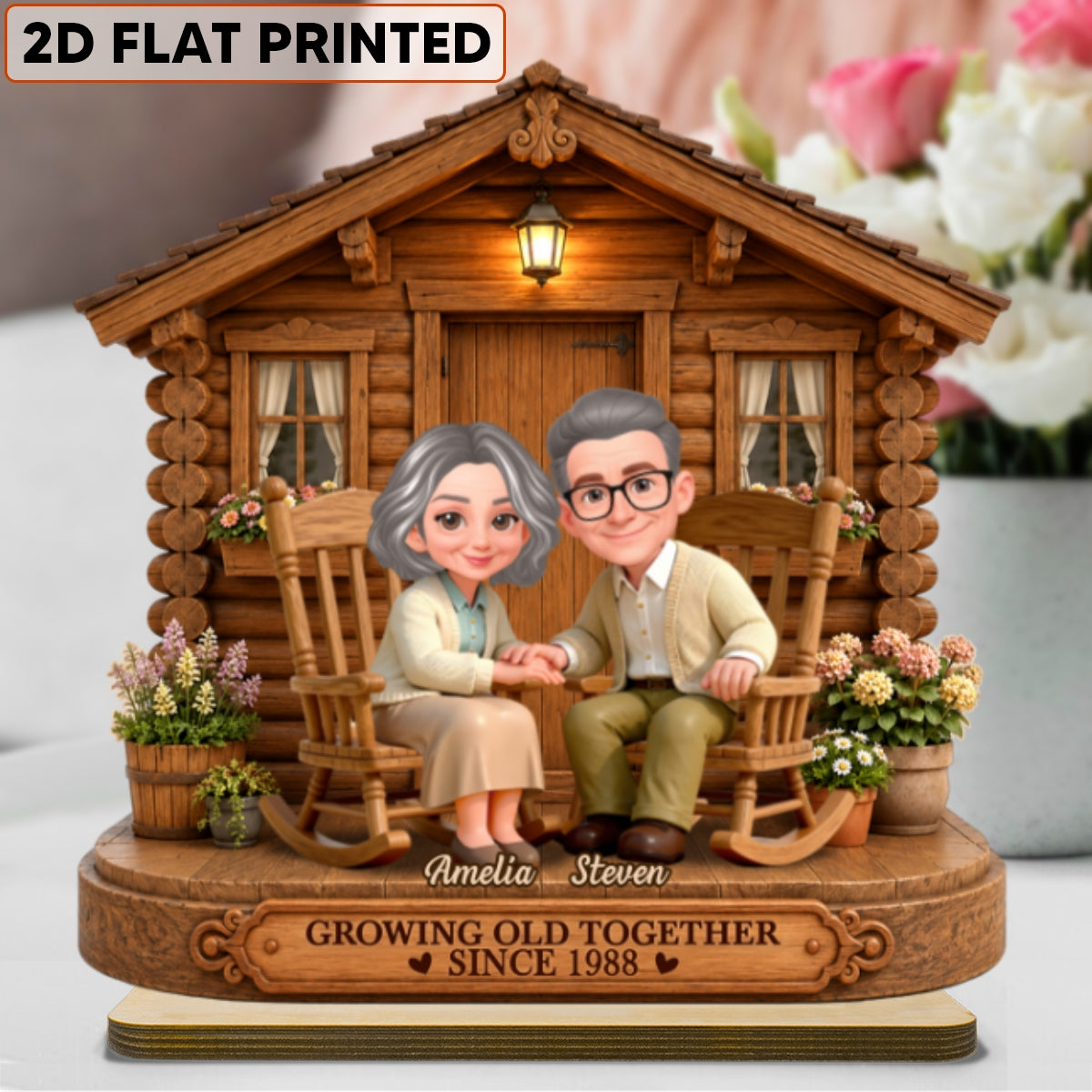 Eternal Love Couple Growing Old Together Cabin Wood House - Personalized 2-Layered Wooden Plaque - Anniversary Gift For Couple