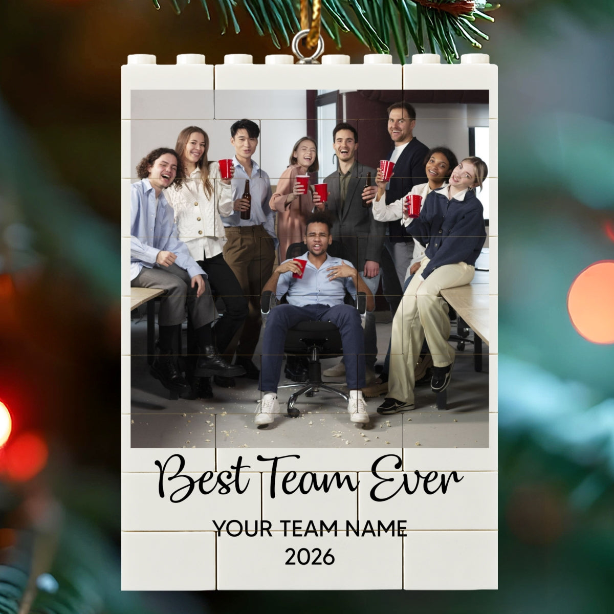 Best Team Ever Upload Photo - Personalized Building Blocks Ornament - Christmas Gift For Colleagues, Coworkers