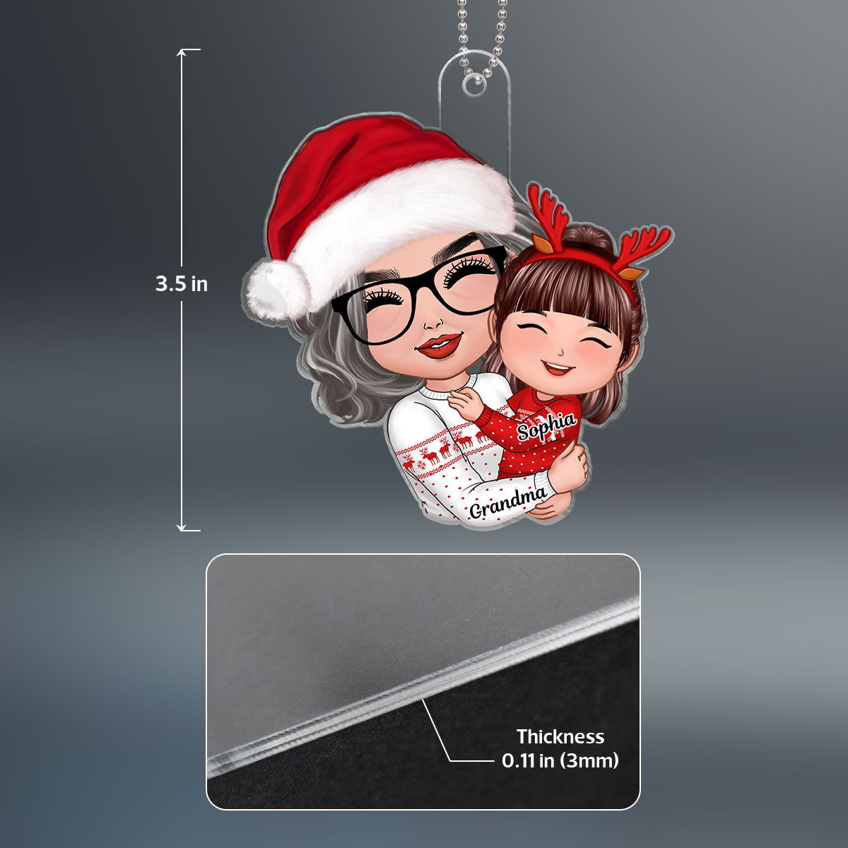 Doll Grandma Hugging Kid Christmas Gift For Granddaughter Grandson Grandchildren Personalized Acrylic Ornament