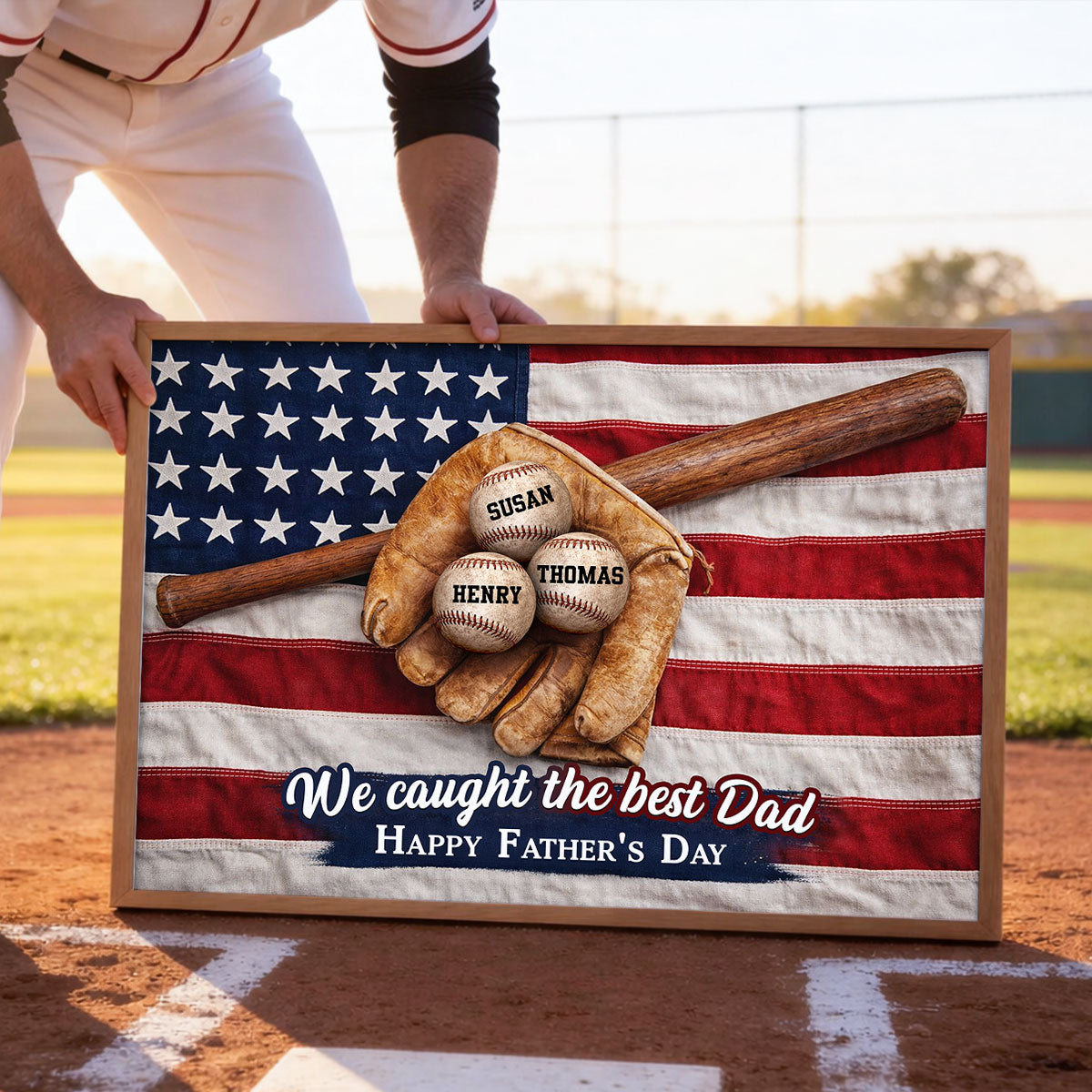 Nation Flag Baseball We Caught The Best Dad - Personalized Poster - Father's Day Gift for Dad, Husband