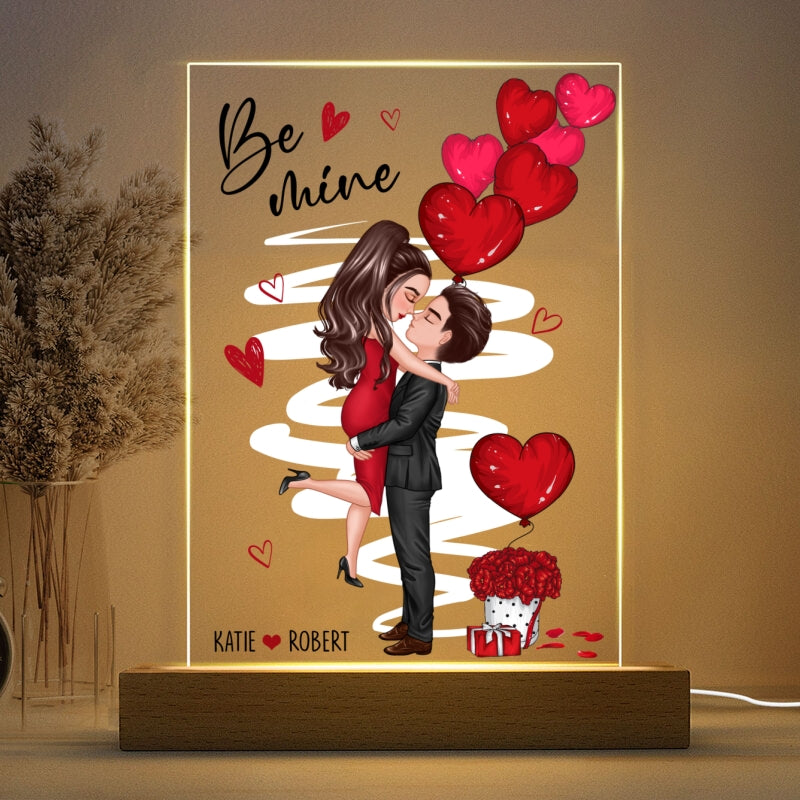 Be Mine Doll Couple Kissing Personalized Plaque LED Night Light