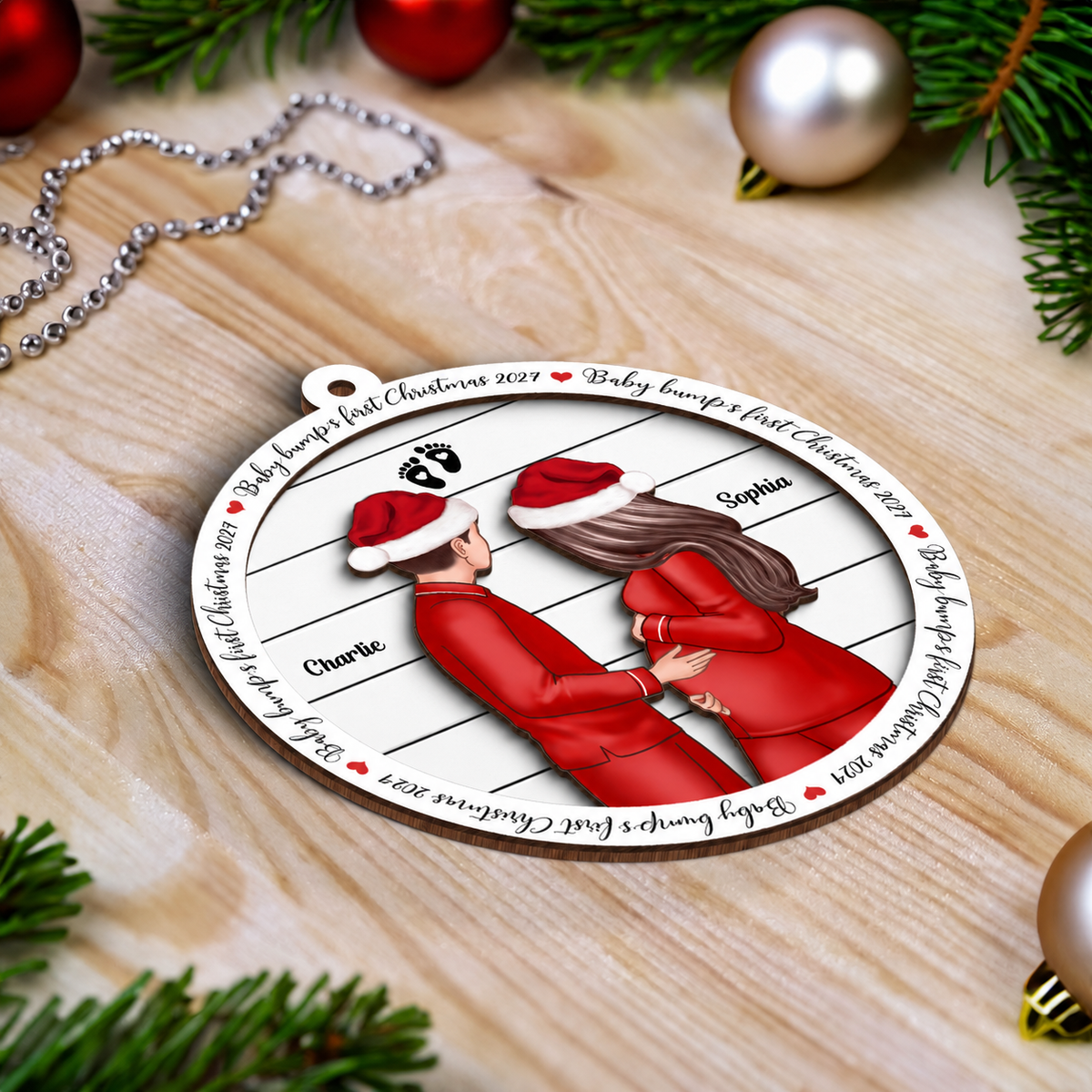 Baby Bump's First Christmas, Growing Family, Personalized Pregnancy 2-Layer Wooden Ornament