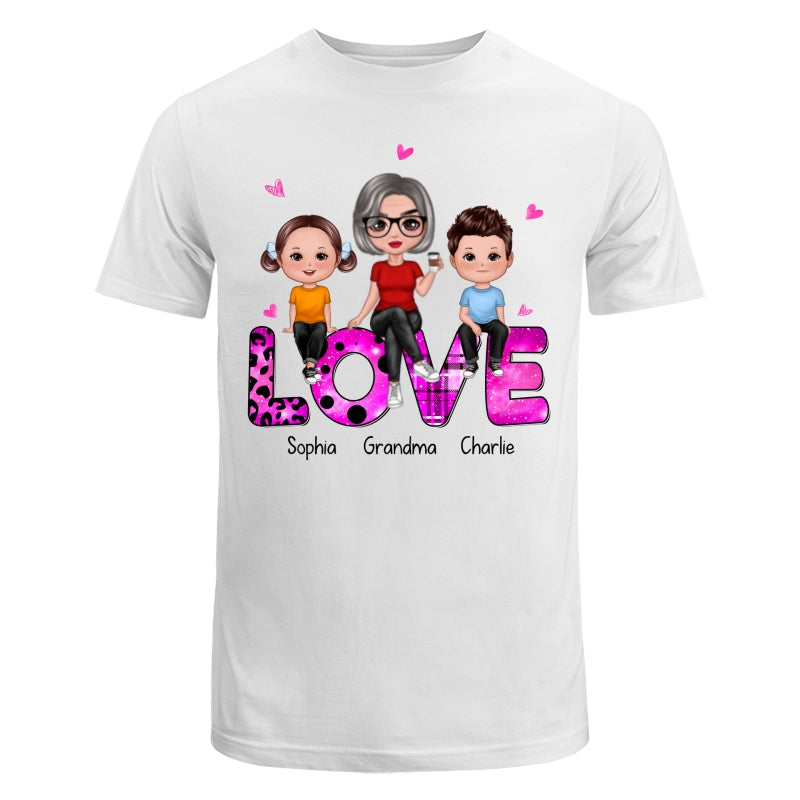 Doll Grandma With Grandkids Sitting On Love Word Personalized Shirt