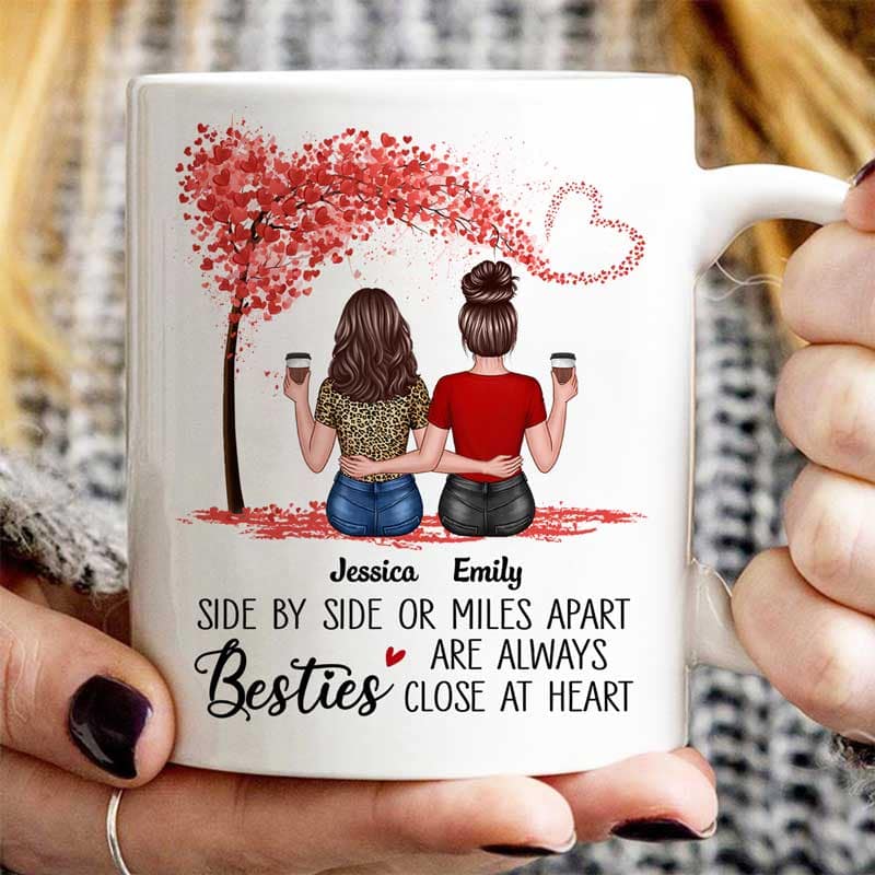 Besties At Heart Besties Sisters Back View Personalized Mug
