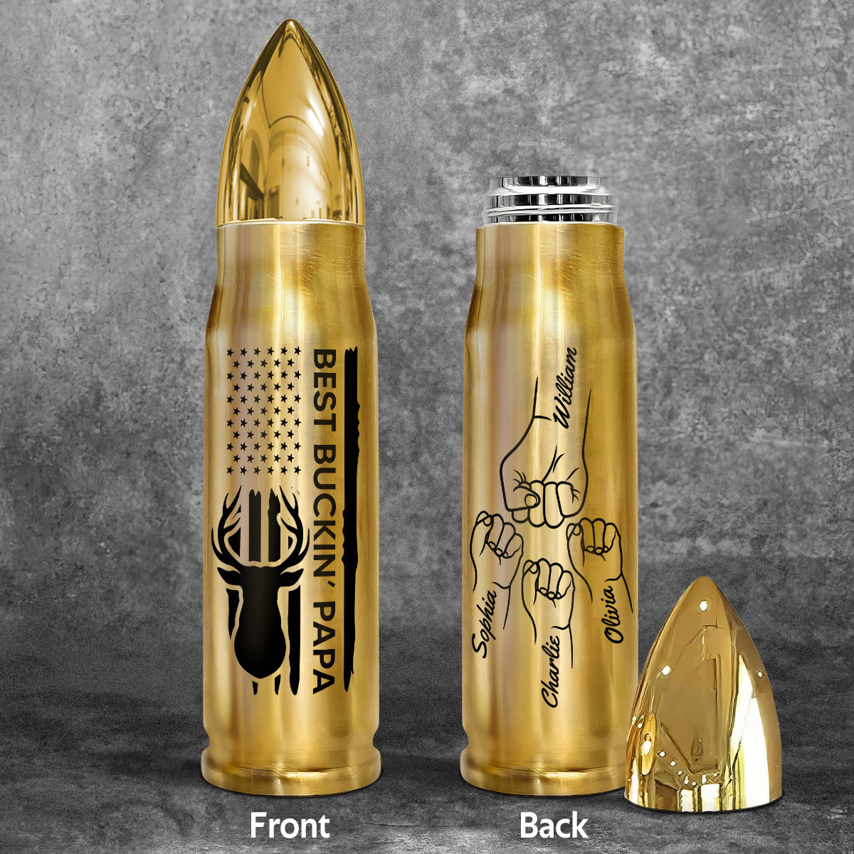 Best Buckin‘ Grandpa Dad Fist Bump Gift For Hunting Lover Personalized Bullet Tumbler