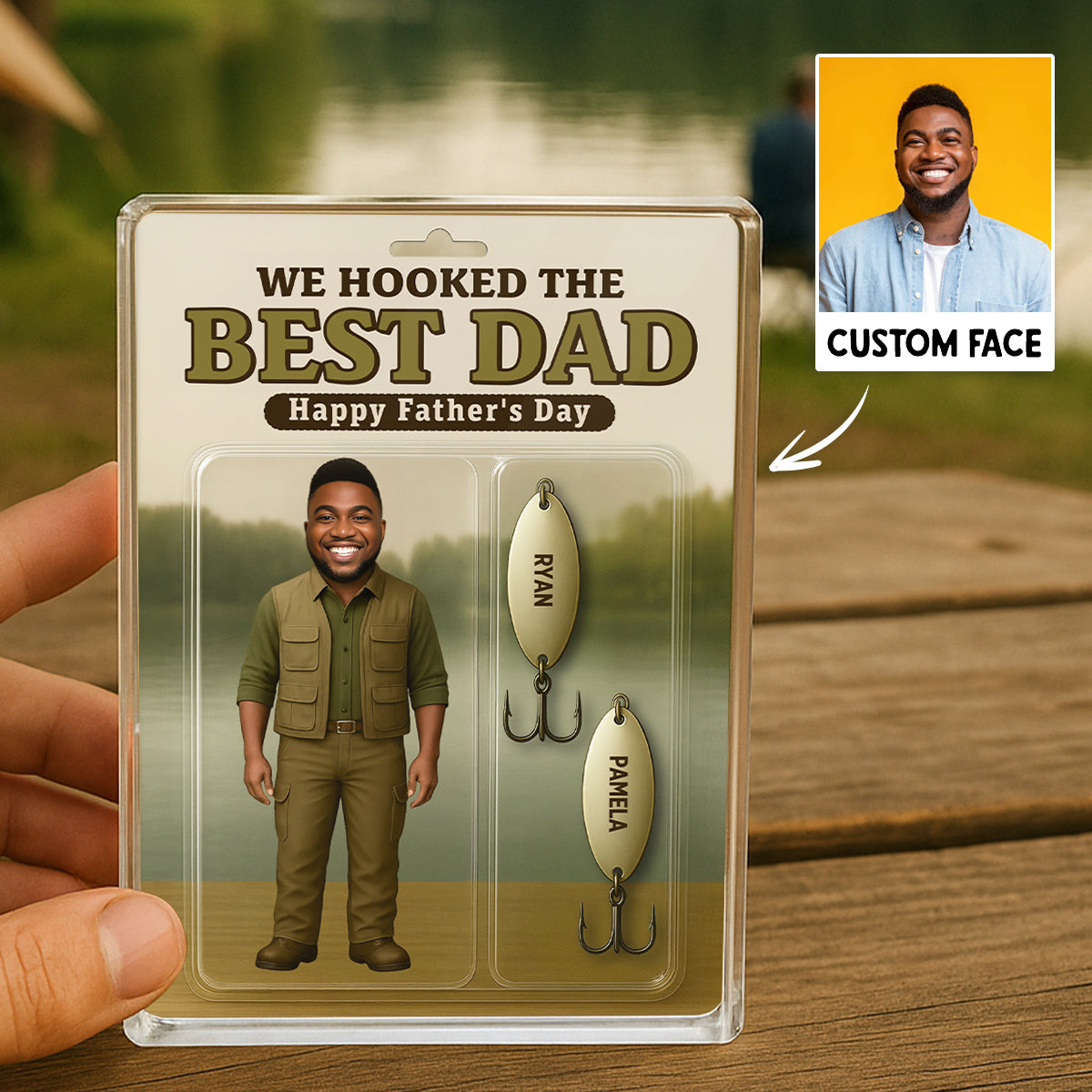 3D Effect Hooked On The Best Dad Fishing Custom Figure Personalized Rectangle Flat Acrylic Block Plaque