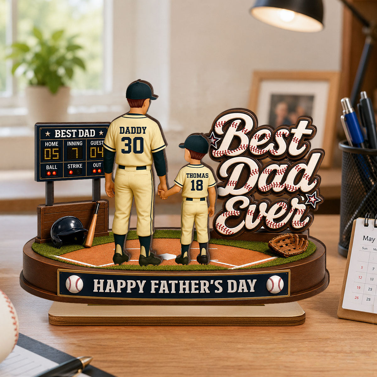 Best Baseball Dad Ever We Caught The Best Dad - Personalized 2-Layered Wooden Plaque - Father's Day Gift For Dad, Husband