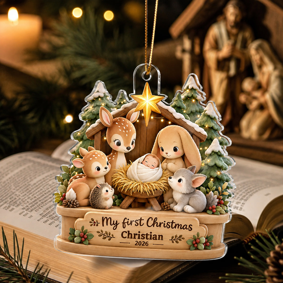 My First Christmas Cute Animals - Personalized Acrylic Ornament - Baby Ornament Keepsake
