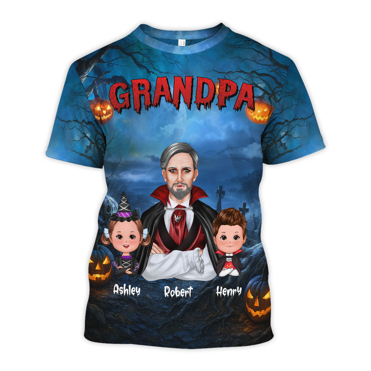Cool Grandpa Dad Dracula & Kids In Halloween Night Personalized Shirt, Halloween Costume for Dad, Grandpa