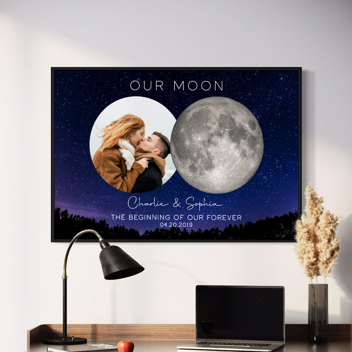 Our Moon Couple Custom Photo Moon Phase Art Anniversary Gift For Him, Gift For Her Wedding Gift Personalized Poster