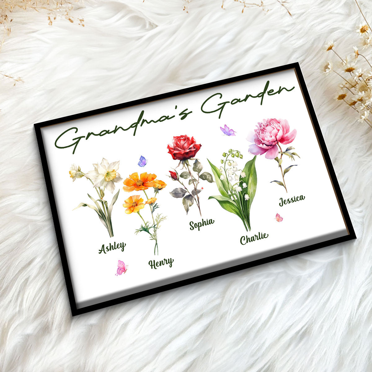 Grandma‘s Garden Beautiful Birth Month Flower Gift For Grandma Mom Personalized 2-Layer Wooden Plaque