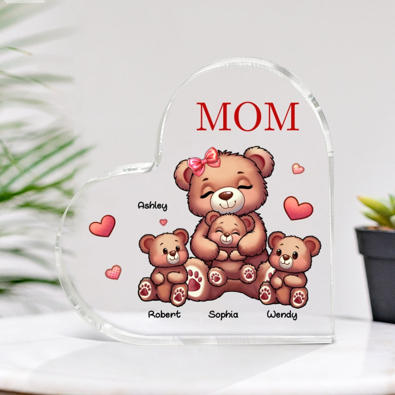 Cute Grandma Mom Bears Personalized Acrylic Heart Plaque