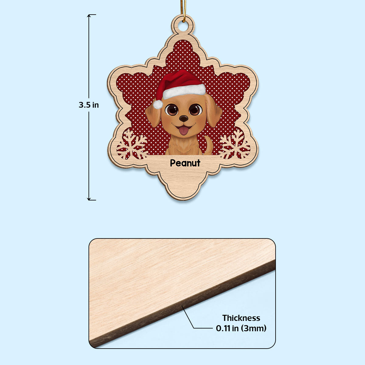 Funny Dog Christmas Gift For Dog Lover Snowflake Personalized Wooden Ornament