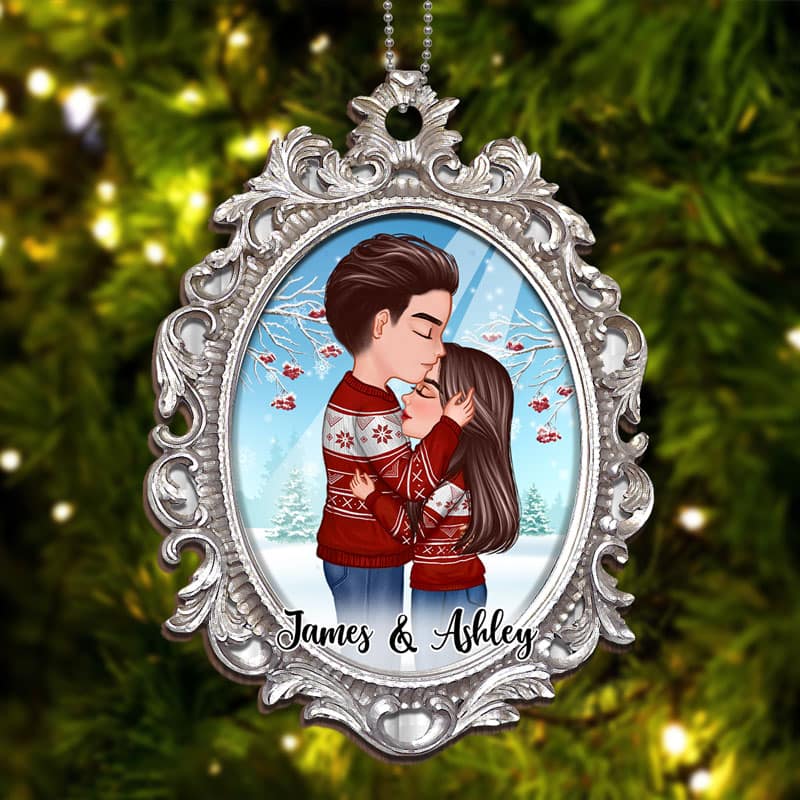 Couple In Mirror Personalized Christmas Wooden Ornament