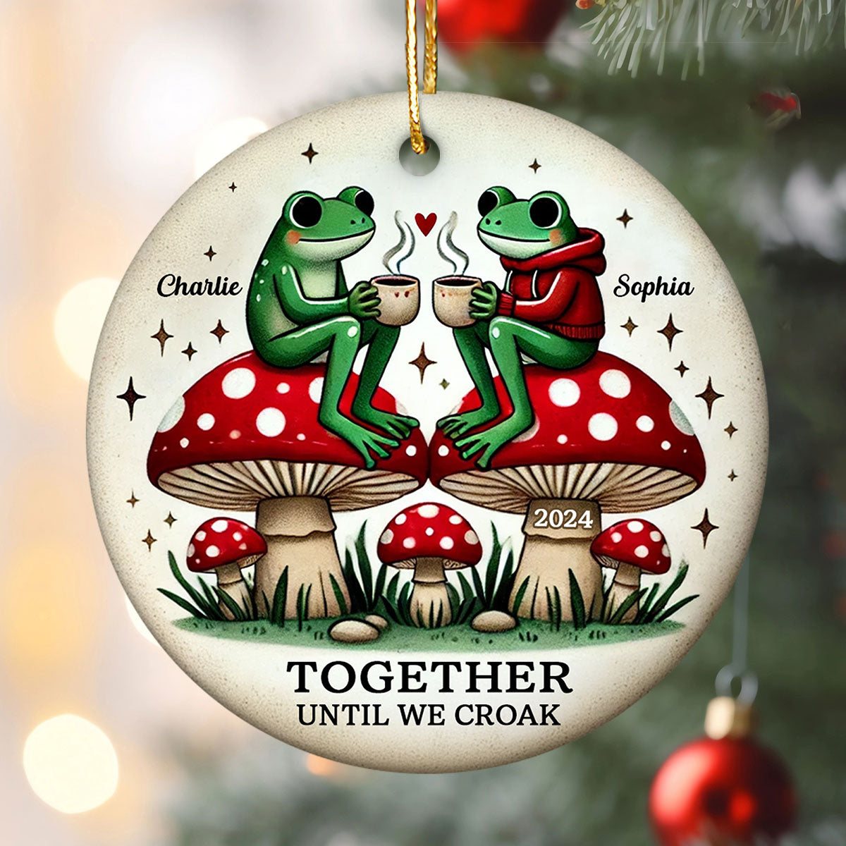 Together Until We Croak Frog Couple Retro Togetherness Keepsake Personalized Ceramic Ornament