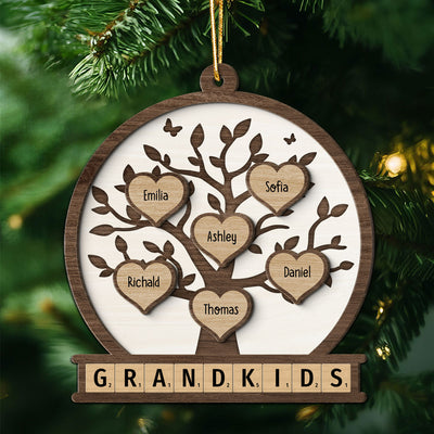 Grandkids Heart Tree Personalized 2-Layer Wooden Ornament