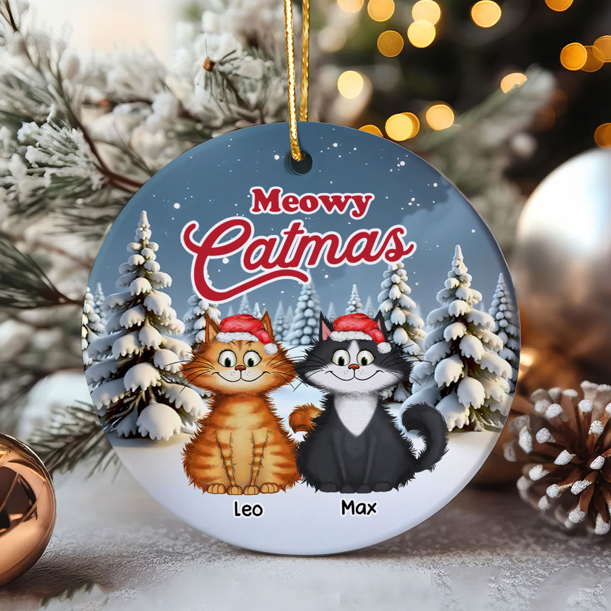 Meowy Catmas Quirky Cats Christmas Decor For Cat Lover Personalized Ceramic Ornament