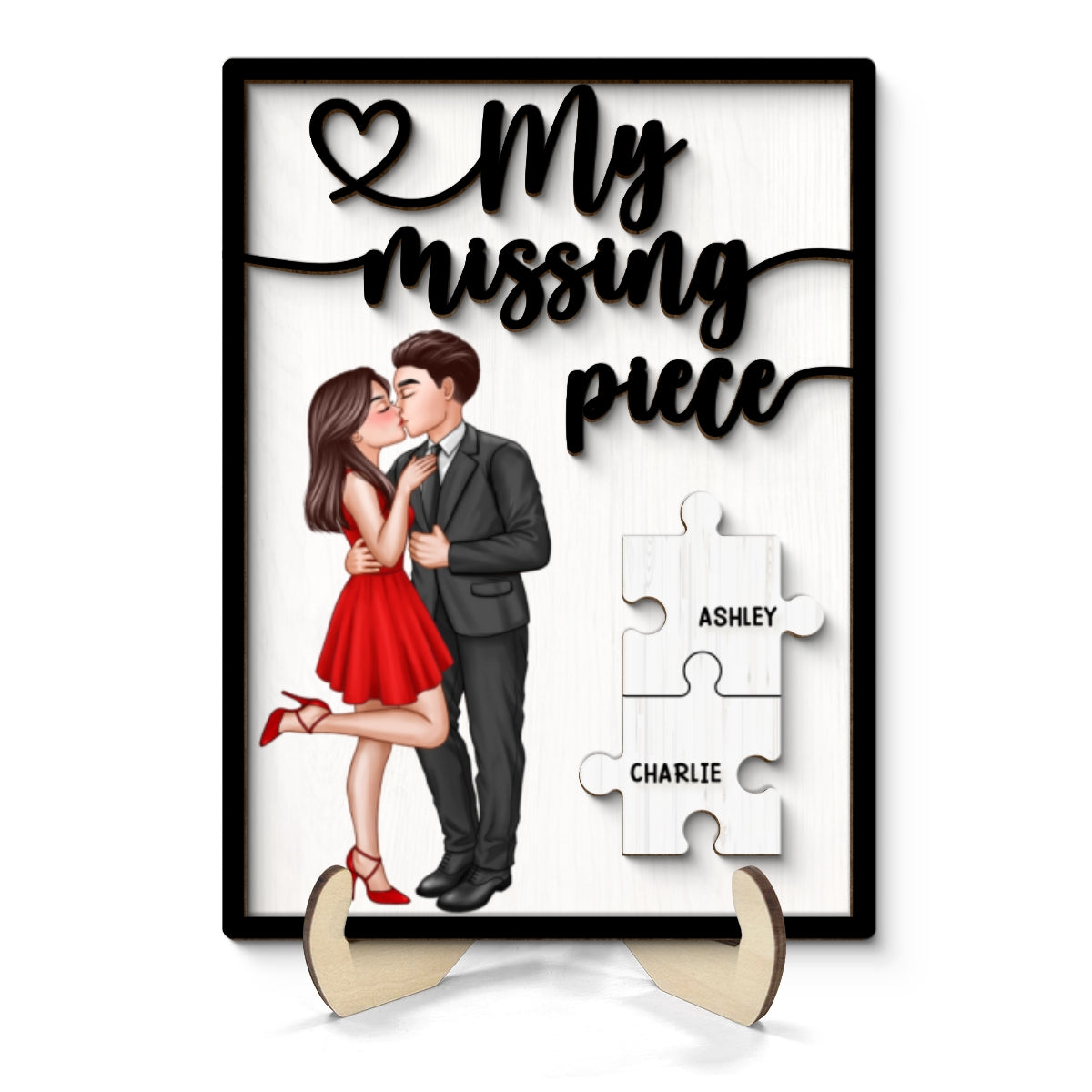 My Missing Piece Elegant Couple Valentine‘s Day Gift For Her Gift For Him Personalized 2-Layer Wooden Plaque