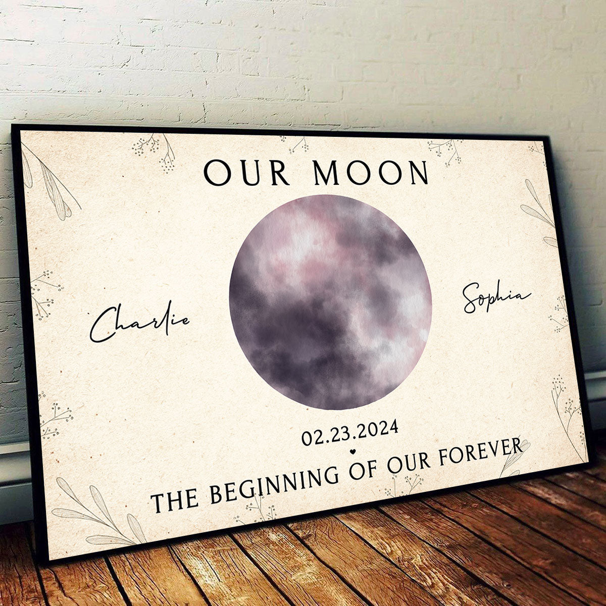 Watercolor Moon Phase Art Our Moon Couple Personalized Poster, Anniversary Gift, Wedding Gift