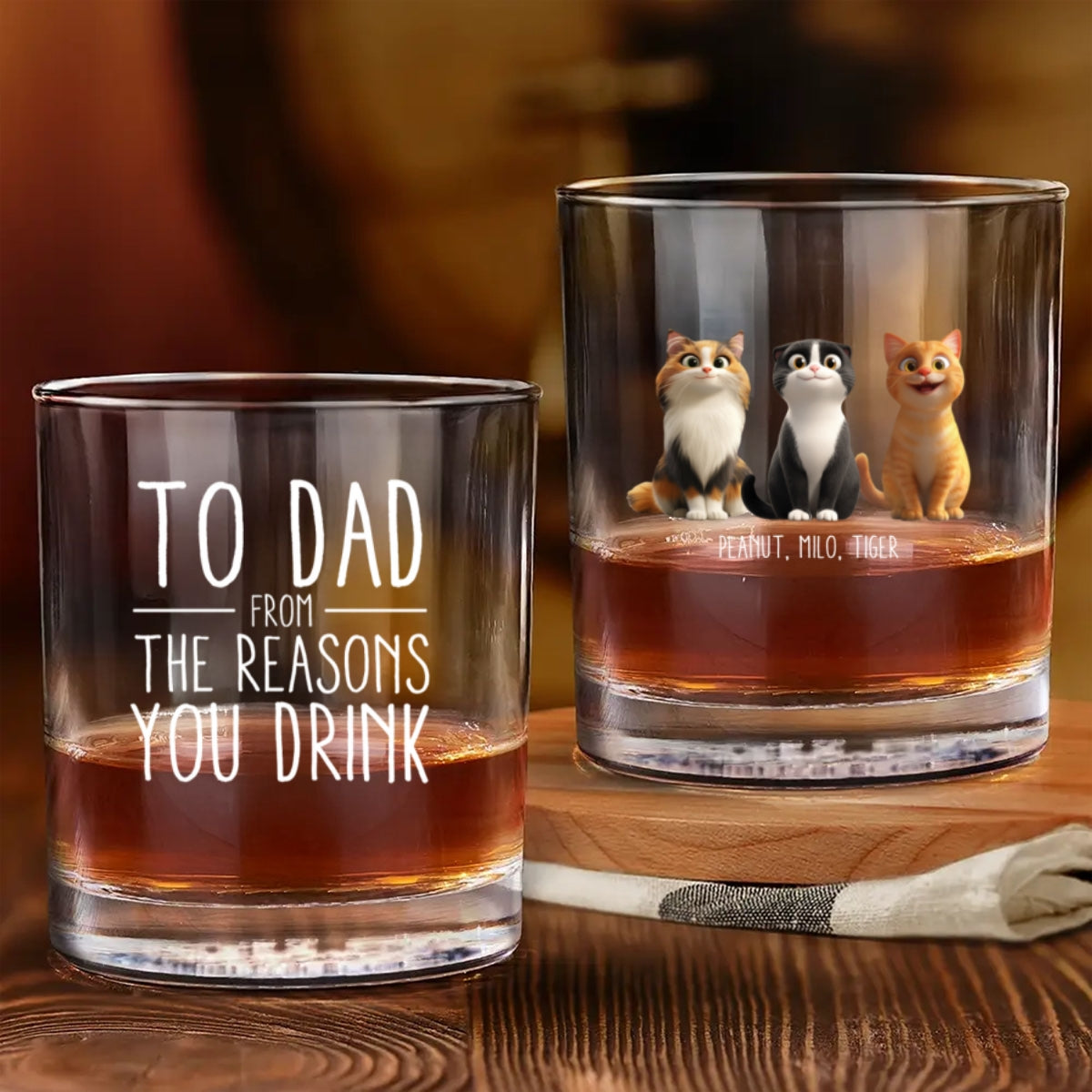 To Cat Dad from the Reasons You Drink Personalized Wine Glass, Father's Day Gift for Cat Dads