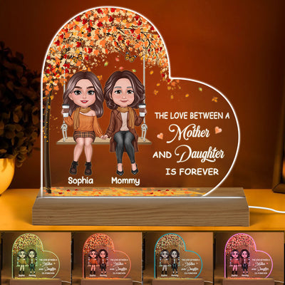 Fall Season Mother Daughters Sitting On Swing Personalized Custom Shape Acrylic LED Night Light
